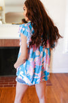 Sky Blue & Lavender Double Flutter Sleeve Mock Neck Top