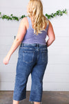Dark Blue Raw Hem Cropped Denim Jeans