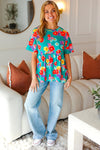 Take Me Away Teal Floral Drop Shoulder Babydoll Top