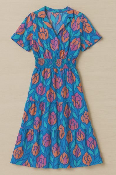 Blue multicolored flower dress