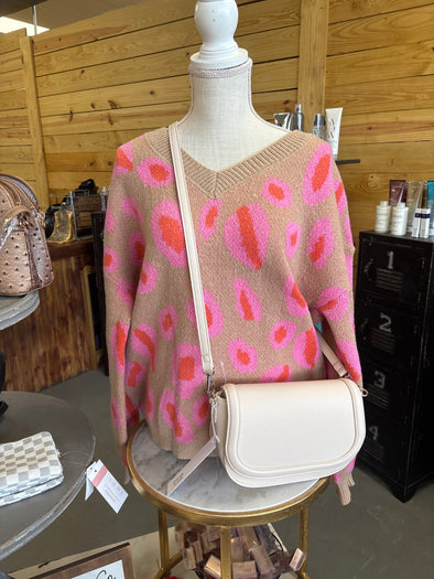 Cream pink leopard sweater