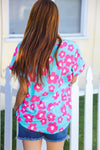Spring Vibes Blue & Pink Floral Print V Neck Short Sleeve Top