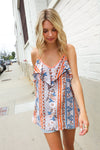 Sunny Days Coral Ruffle V Neck Floral Print Sleeveless Top
