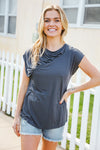 Charming In Charcoal Asymmetrical Shirred Modal Top