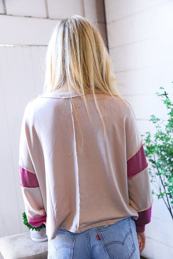 At the Block Party Magenta Loose Fit Pullover