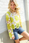 Boho Vibes Ivory/Lime Hand Crochet Scalloped Long Sleeve Top