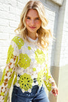 Boho Vibes Ivory/Lime Hand Crochet Scalloped Long Sleeve Top