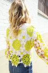 Boho Vibes Ivory/Lime Hand Crochet Scalloped Long Sleeve Top