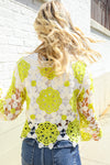 Boho Vibes Ivory/Lime Hand Crochet Scalloped Long Sleeve Top