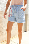 Adorable You High Rise Stars & Stripes Pocket Drawstring Shorts