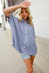 Put Together Blue & White Stripe Button-Down Dolman Sleeve Blouse