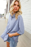 Put Together Blue & White Stripe Button-Down Dolman Sleeve Blouse