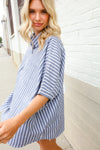 Put Together Blue & White Stripe Button-Down Dolman Sleeve Blouse