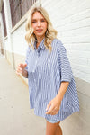 Put Together Blue & White Stripe Button-Down Dolman Sleeve Blouse
