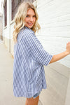 Put Together Blue & White Stripe Button-Down Dolman Sleeve Blouse