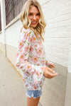 The Feminine Touch Chiffon Button-Down Floral Ruffle Sleeve Blouse