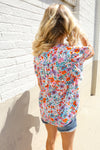 Beautiful You Ivory Floral Print Notch Neck Puff Short Sleeve Top