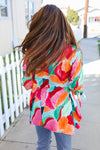 Sieze The Day 3/4 Tie Sleeve Shark Bite Hem Abstract Print Tunic