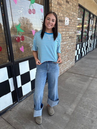 Pink/blue striped Tee
