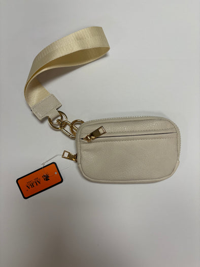 Beige leather wristlet
