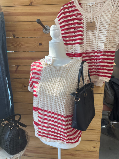 Red and cream sweater