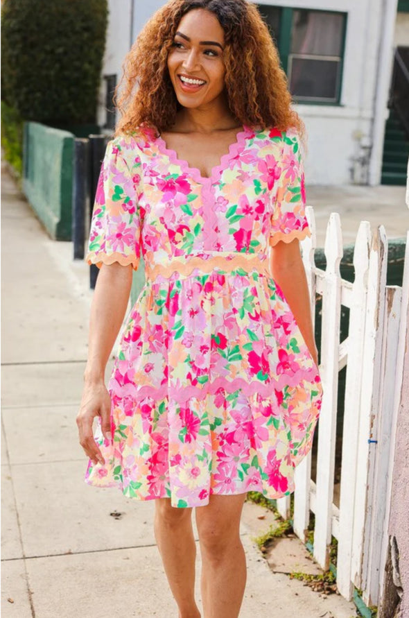 Rose Floral Print Babydoll Dress