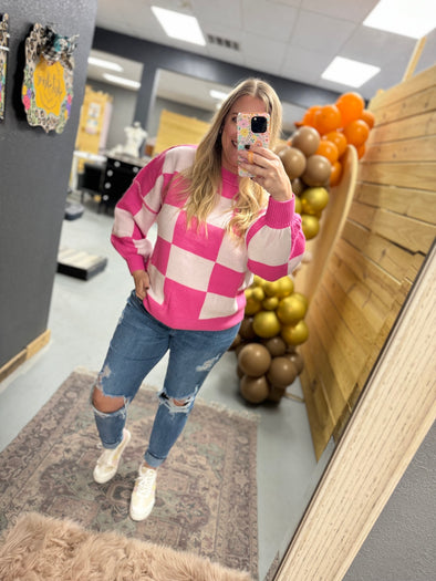 Pink Checkered Sweater