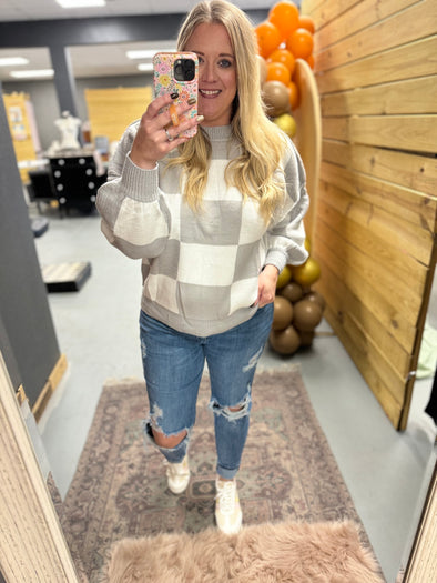 Grey Checkered Sweater