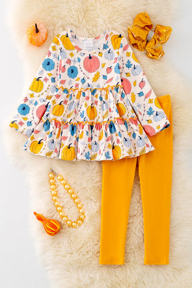 Kids Pumpkin Printed Ruffle