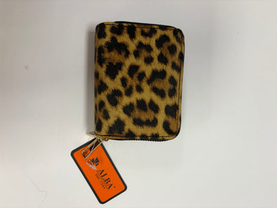 Leopard and black double zipper wallet