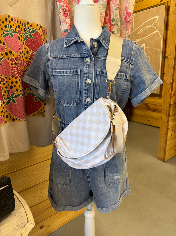 Tan and White Checkered Bum Bag