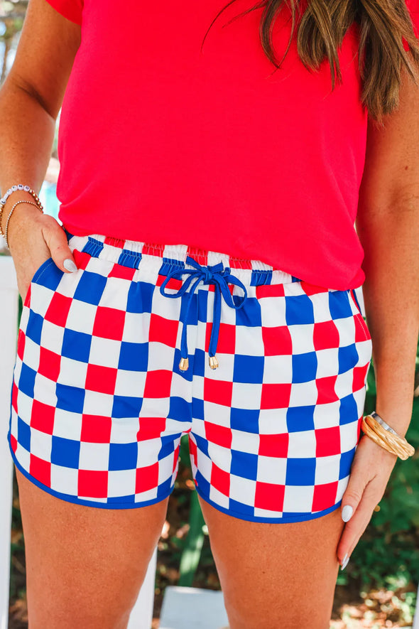 Red, White and Blue Checkered Short