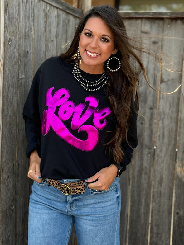 Love in Metallic Pink Puff Sweatshirt