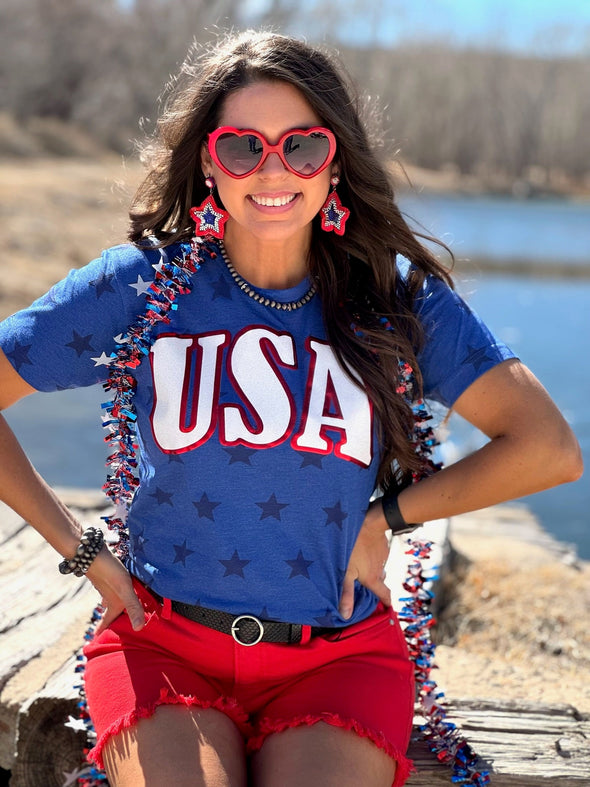 USA in Glitter & Metallic Puff Stars Tee