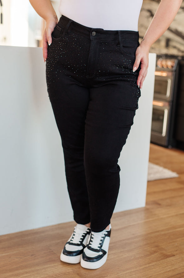 Reese Rhinestone Slim Fit Jeans in Black