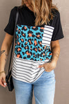 Mixed Print Color Block Round Neck Tee Shirt