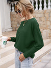 Waffle-Knit Boat Neck Long Sleeve Top